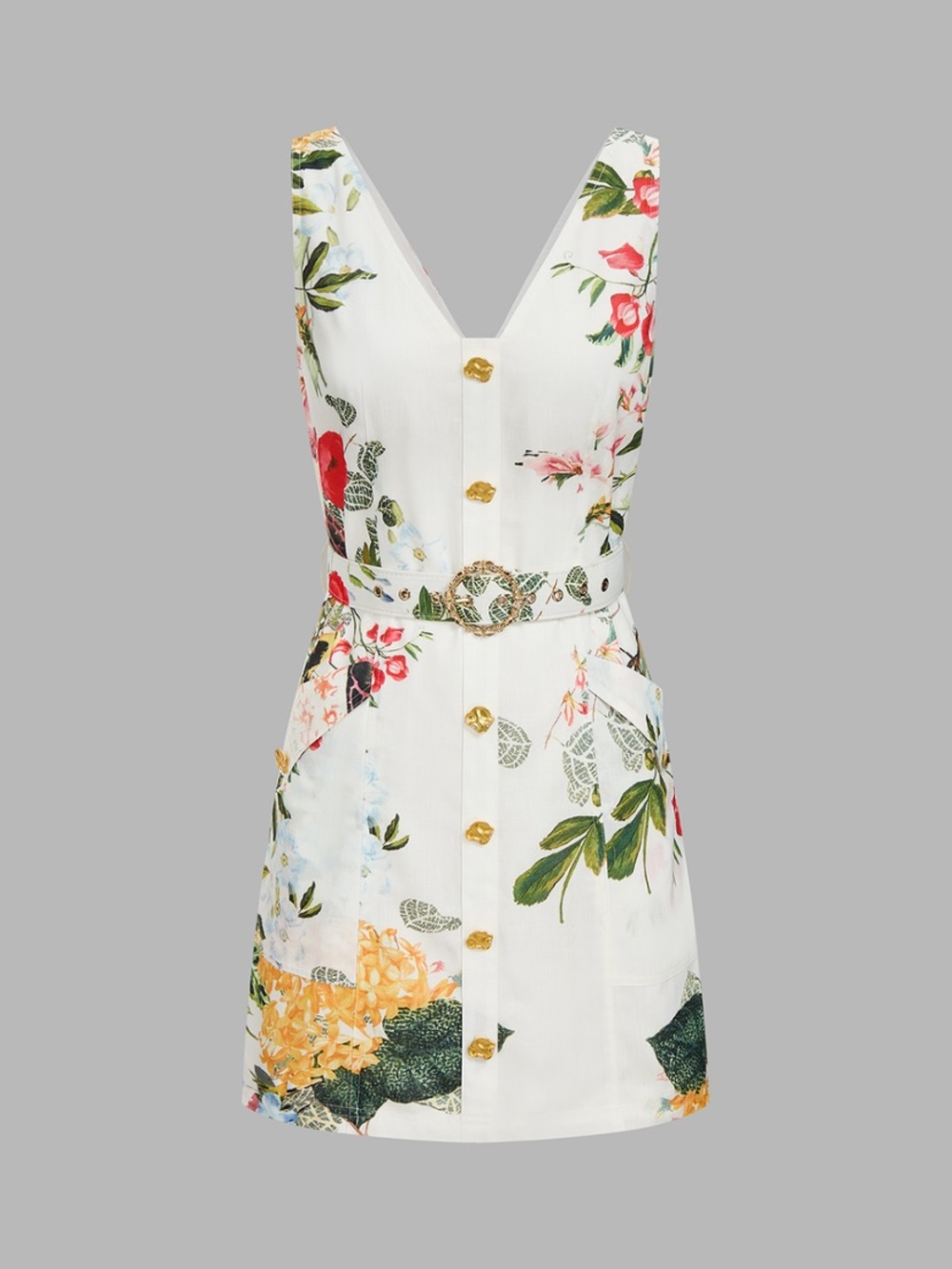 Floral Print Belted Sleeveless Mini Dress